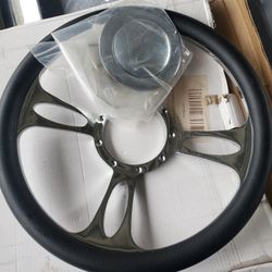 Chevy Bullet Steering Wheel Chrome And Black 9 Holes With Horn Ring New