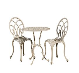 Elegant Fleur de lis Design Aluminum Outdoor Table and 2 Chairs Set