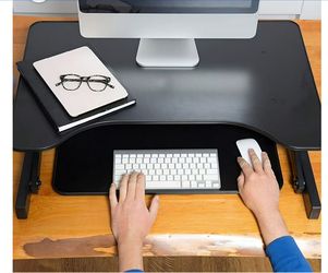 Rocelco 32" Height Adjustable Standing Desk Converter | Sit Stand Up Tabletop Riser Computer Workstation | Dual Monitor Retractable Keyboard Tray Gas 