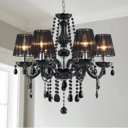 Black Shade Crystal Ceiling Light Fixture Pendant Lamp for Dining Room Bathroom Bedroom Living Room