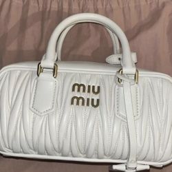 Miu Miu White Quilted Top Handle Bag With Gold Hardware