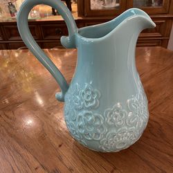 Gorgeous Large Farval Turquoise Floral Pitcher made in Portugal