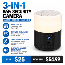 NEW 1080P WiFi Security Camera | Bluetooth Speaker & Night Light