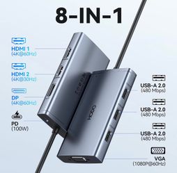 USB C Docking Station Dual Monitor Adapter for Dell HP, Laptop Docking Station 3 Monitors Quad Display USB C Hub Dongle to 4K HDMI+DP+VGA,3 USB2.0,100