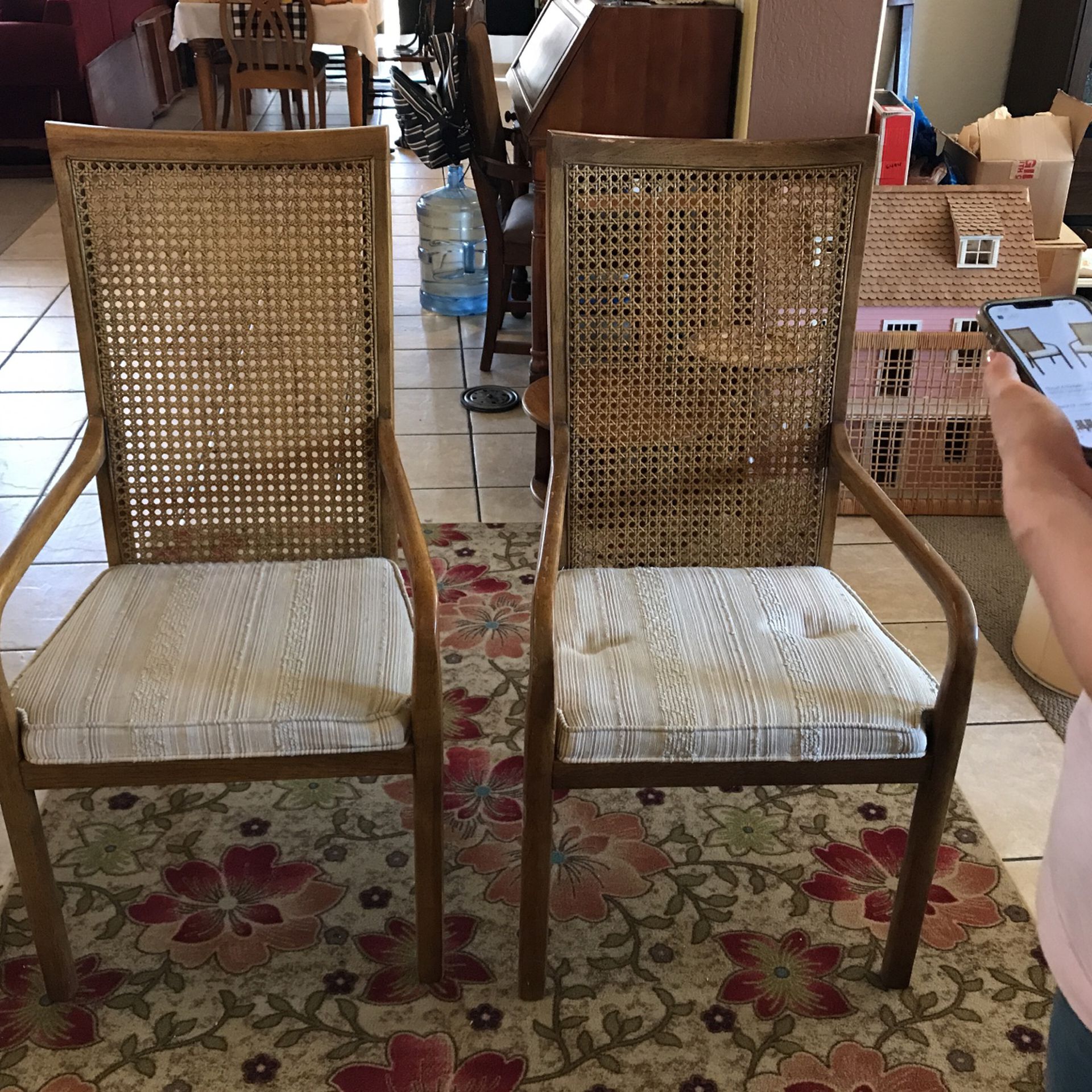 2 Vintage Drexel Cane Armchairs