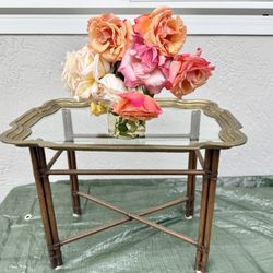Vintage Small End Table Removable Brass Glass Top 