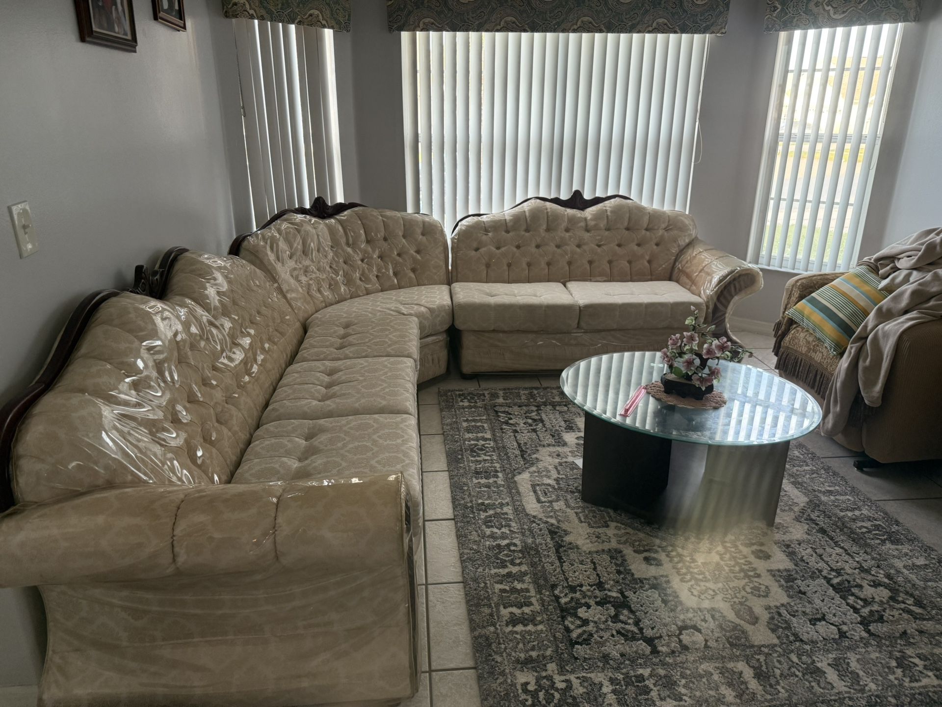 Three piece sectional sofa set