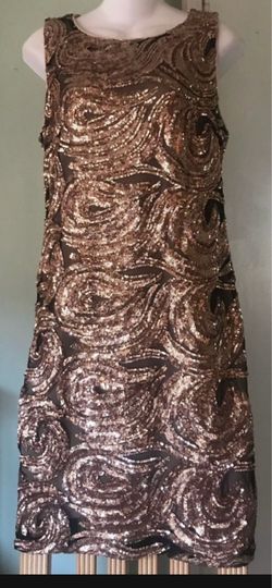 Bronze Sequin Swirl Sleeveless Cocktail Dress