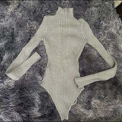 Grey Women's Turtleneck Long Sleeve Bodysuit