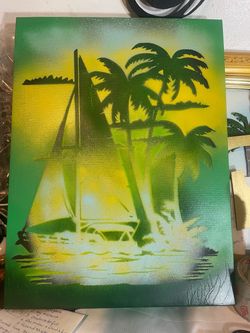 Tropical Sailboat Spray Paint Canvas Art