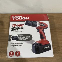 Hyper Tough 18V Cordless Drill, 3/8 inch Chuck, Variable Speed, with 1.2Ah Nickel Cadmium Battery, Charger, Bit Holder & LED Light Hyper Tough 18V Cordless Drill, 3/8 inch Chuck, Variable Speed, with 1.2Ah Nickel Cadmium Battery, Charger, Bit Holder & LED Light