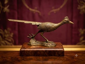 Solid Brass Roadrunner Statue - Mid Century Southwestern Decor