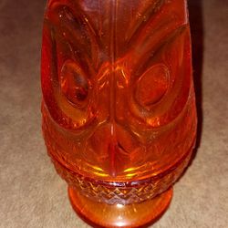 ! 1960s Viking Glass Orange / Persimmon Owl Glimmer / Fairy Lamp / Candle