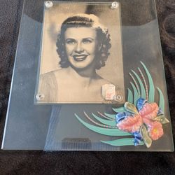 Vintage Glass Frame With Porcelain Flower And Ginger Rogers 1940’s