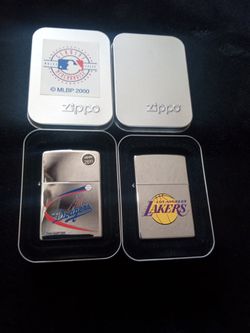 Los Angeles Lakers Dodgers Polished Chrome Zippo Lighters 2003 New Sealed