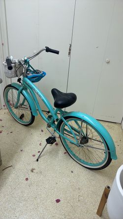 Teal Beach Cruiser Bicycle with Basket