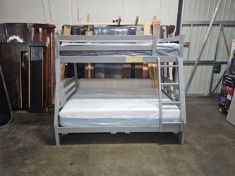 Gray Twin over Full Bunk Bed with Mattresses