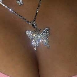 2 Pc Rhinestone Butterfly Necklace 