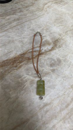 7” Natural Green Stone with Leather Necklace