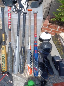 Baseball equipment Bats Gloves etc