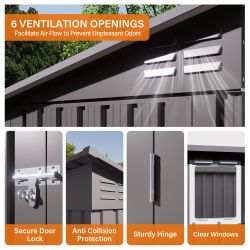4 x 9 FT Outdoor Storage Shed, Metal Garden Shed Tool House with Sloping Roof,6 vents and 2 Swing Doors for Backyard, Garden,Patio, Garage, Lawn, Gray