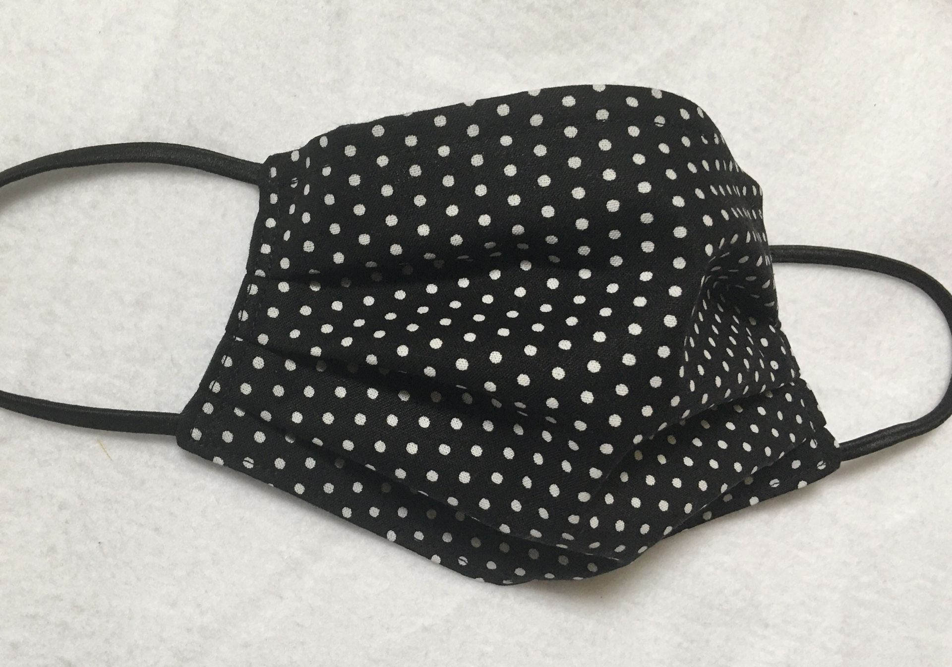Handmade face mask, Three layers, Adult standard size, Black & white polka dots, three layers, Nose Wire , elastic ear loops, reversible, washable