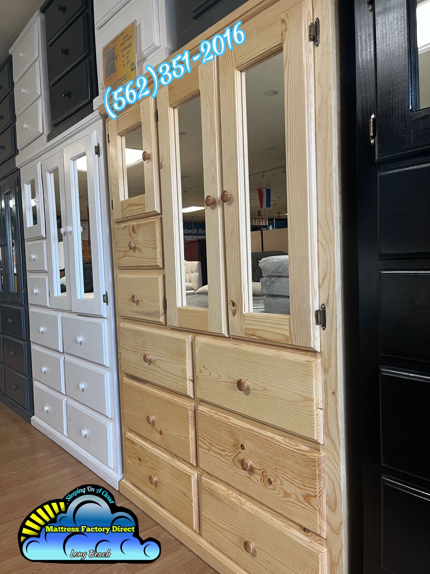 Natural Rustic XL Pinewood Wardrobe Dresser With Mirror