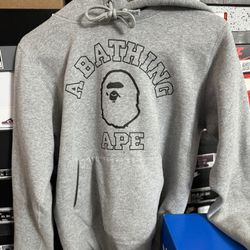 Bape College Logo Pullover Hoodie Grey size M USED But Clean