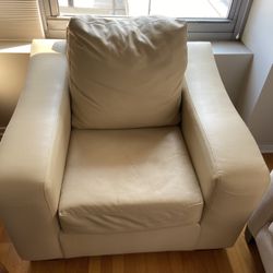 Cream Colored Leather Sofa Chair For Sale