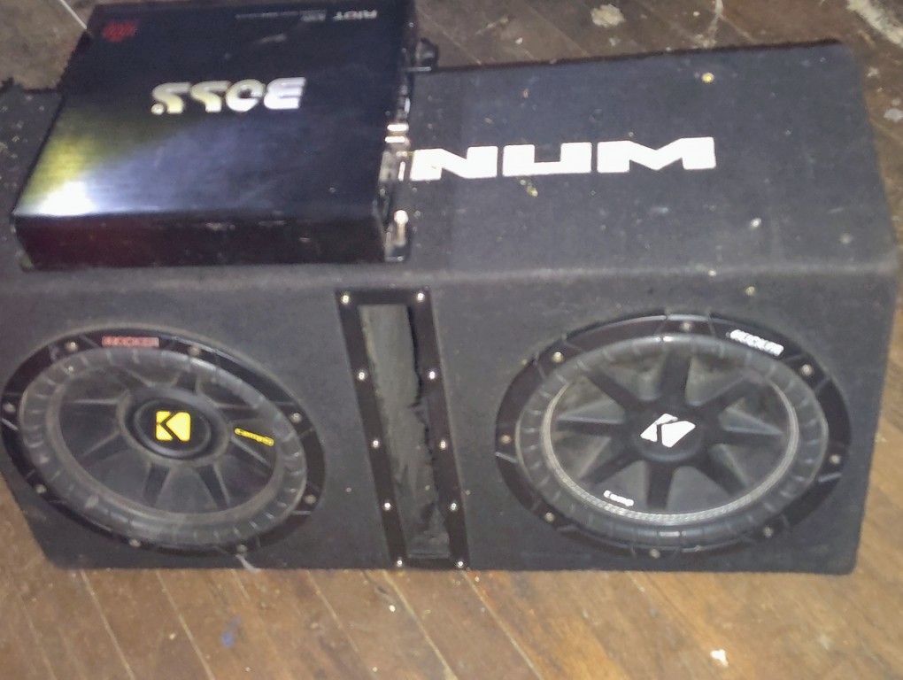 Car Amp, Speaker Box And 10' Sub Woofers