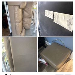 Double Italian Leather Sofa And Feet Rester