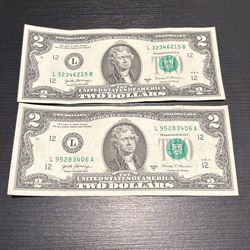 2 Dollar Bills Collectors Item
