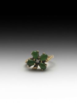 Vintage Jade & Diamond Four Leaf Clover Ring