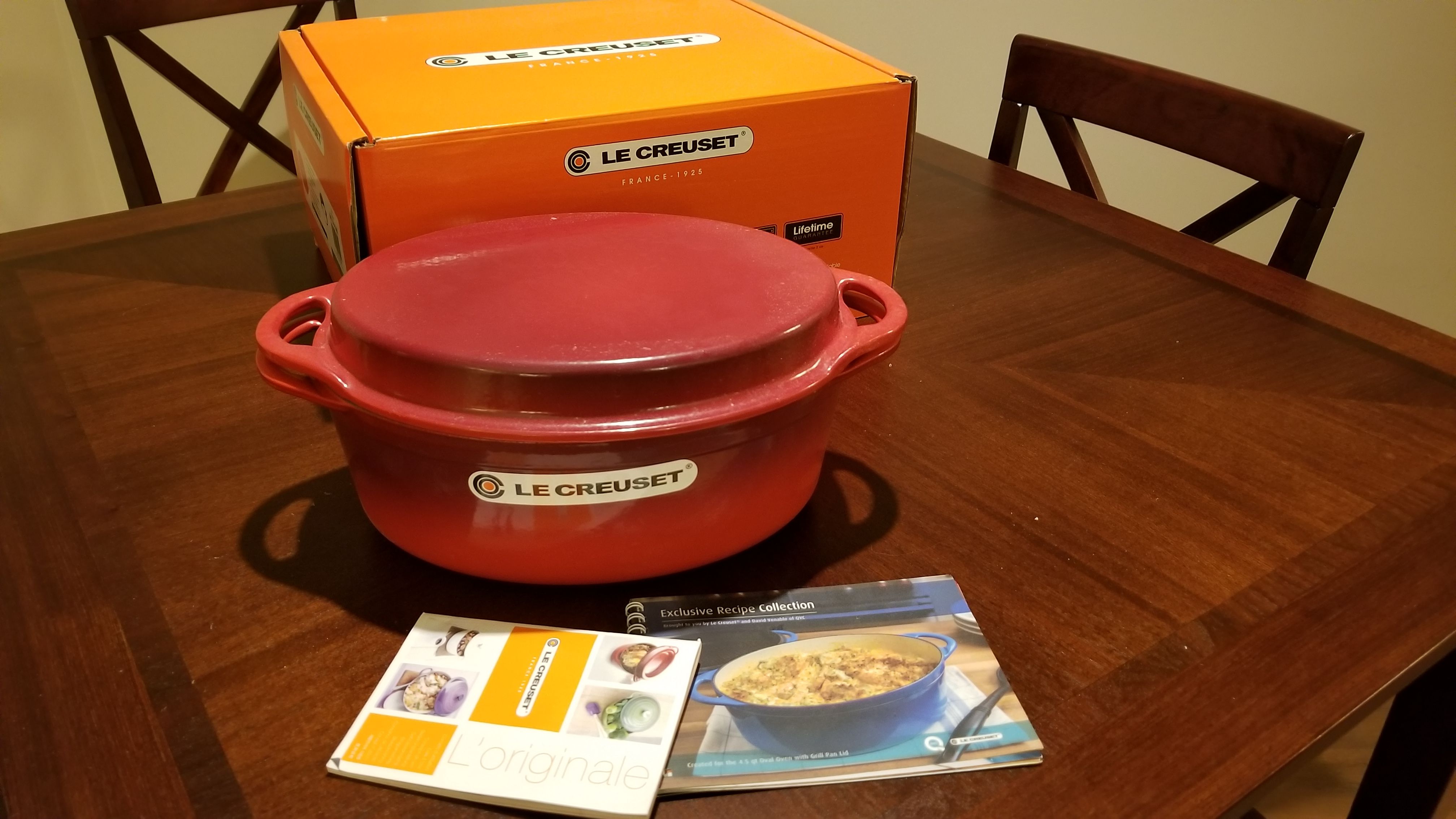 Le Creuset Oval Dutch Oven with Grill Pan Lid (Cerise)