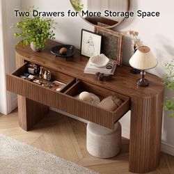 55inch Console Table with 2 Drawers, Fluted Entryway Tables with Storage, Sofa Table Behind The Couch, Hallway Tables, Mid-Century Modern Foyer Table 