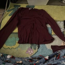 Burgundy Long Sleeve Cute Top