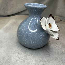 blue round ceramic vase vintage