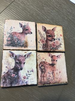 4 Deer themed drink coasters