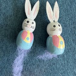 Vintage Handpainted Wooden Easter Bunny figurines