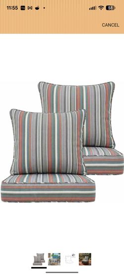 Outdoor Deep Seat Cushions 24x24x5 Inch, Waterproof Patio Chair Cushions, 2 Sets (4 Pcs: 2 Seat + 2 Back), Fade Resistant with Ties and Zipper 

New i