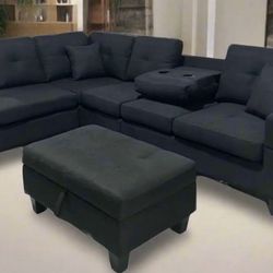 🛋️ NEW  Black Or Grey Bargain Comfy Sectional  w/Pillows 🚛  Avail 🛋️