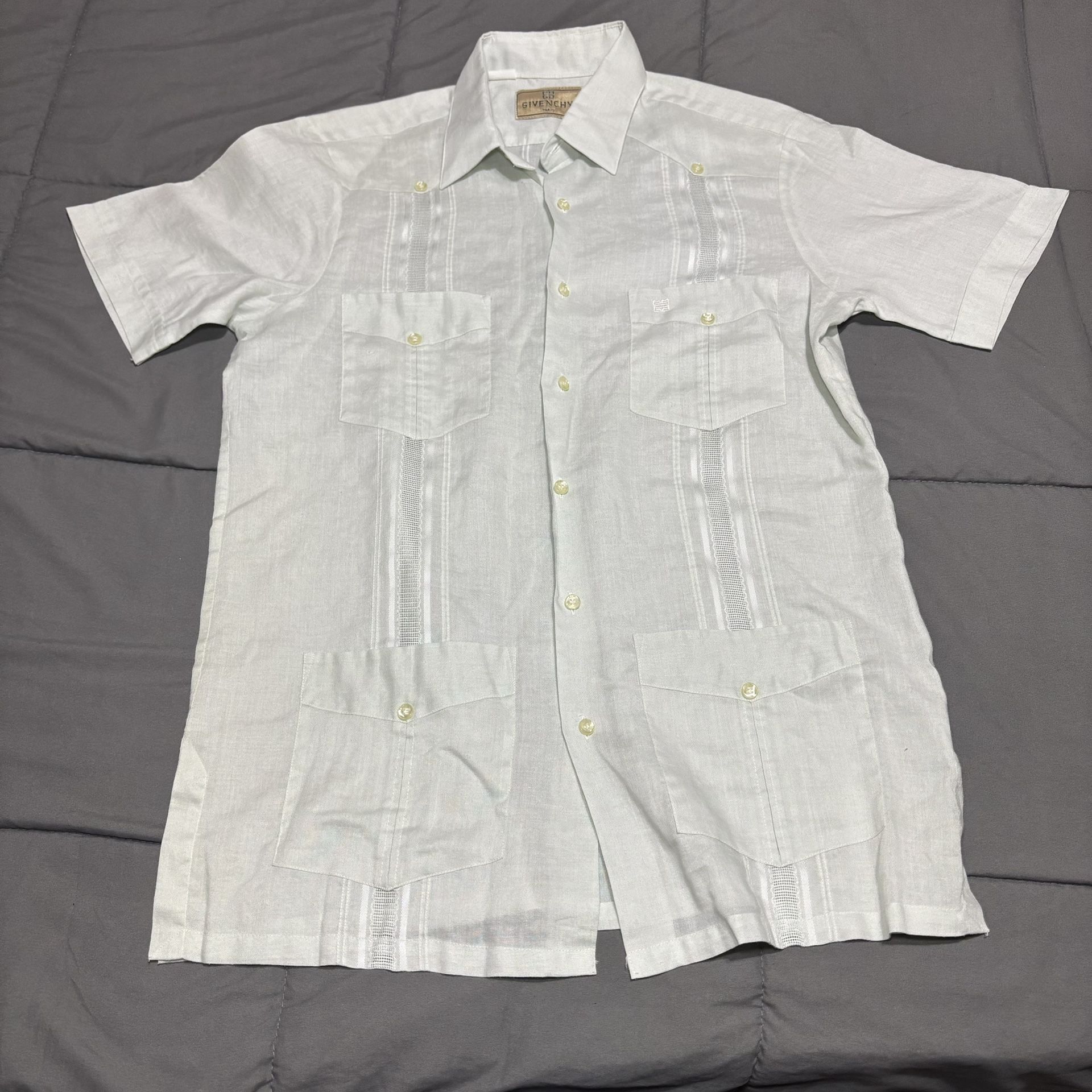 Vtg Givenchy Men's Monsieur Linen Guayabera Camp Shirt