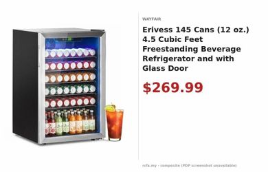 Erivess 145-Can Beverage Refrigerator with Glass Door