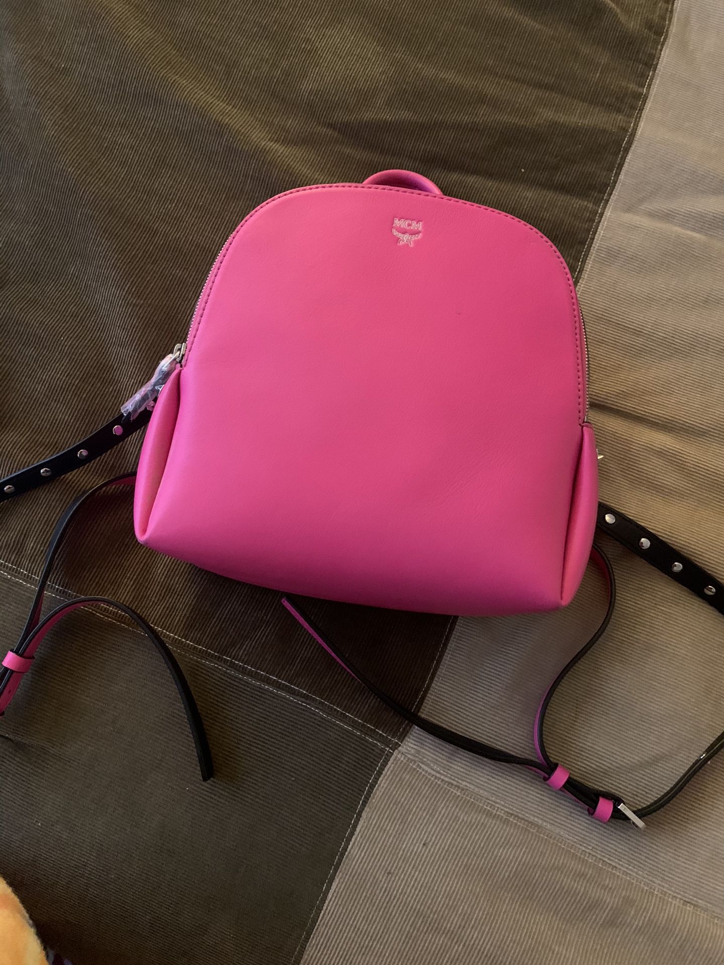 MCM Calfskin Mini Duchess Polke Studs Backpack Electric Pink