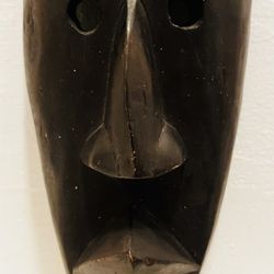 Vintage 15 Inch Tall African Tribal Mask Hand Carved Thick $ Heavy Wooden Wall Hang Decor. 