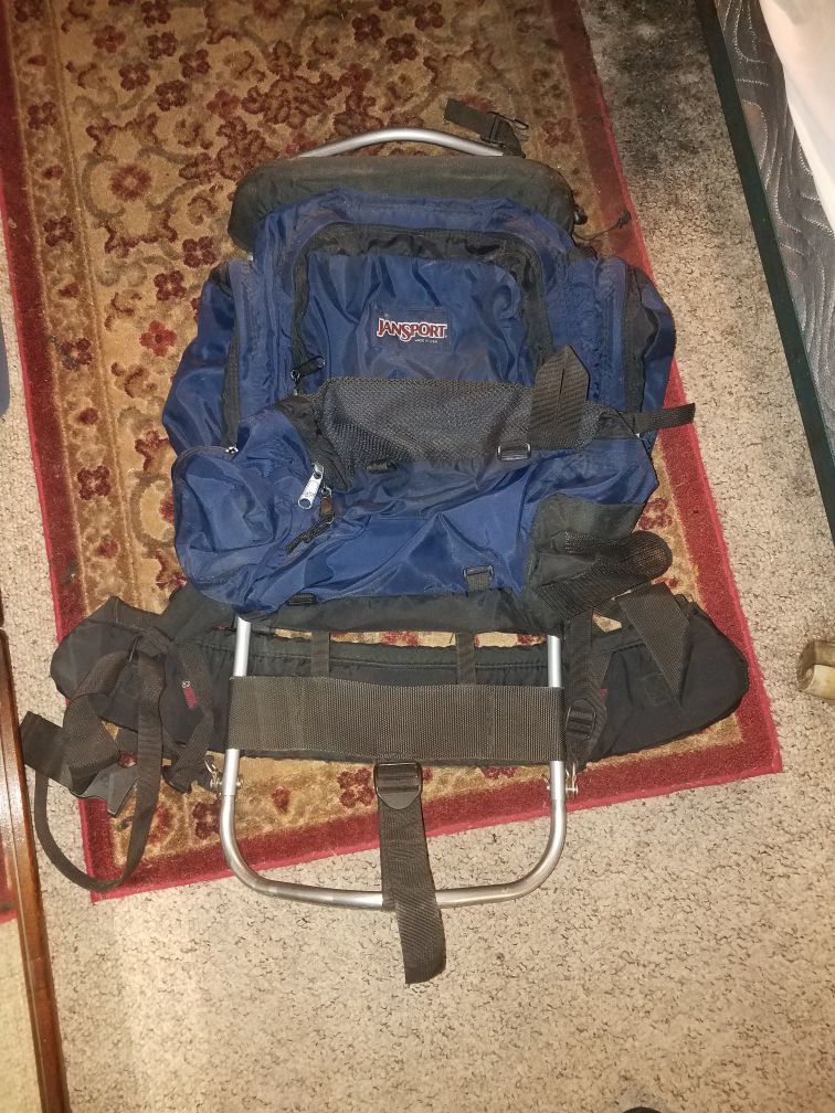 A twice used JanSport backpack/hiking bag.