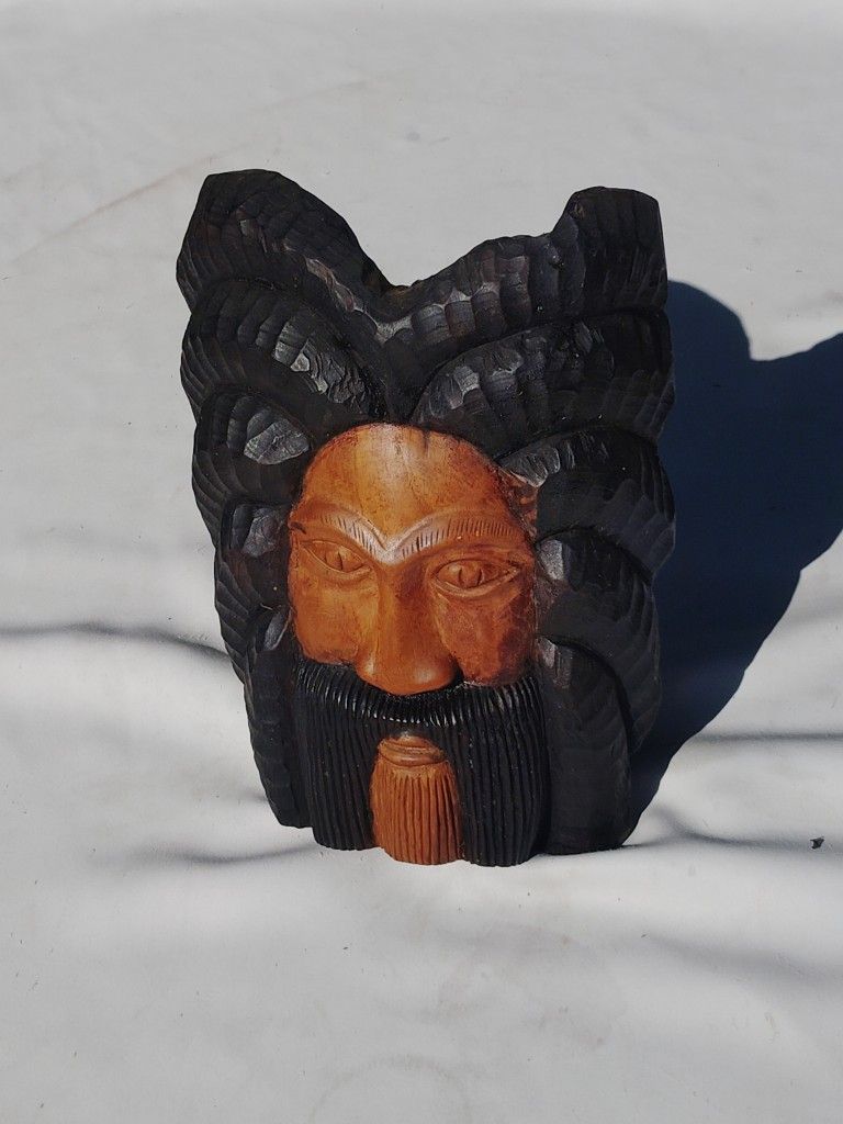 Vintage Wooden Hand Carved Rastafarian Mask