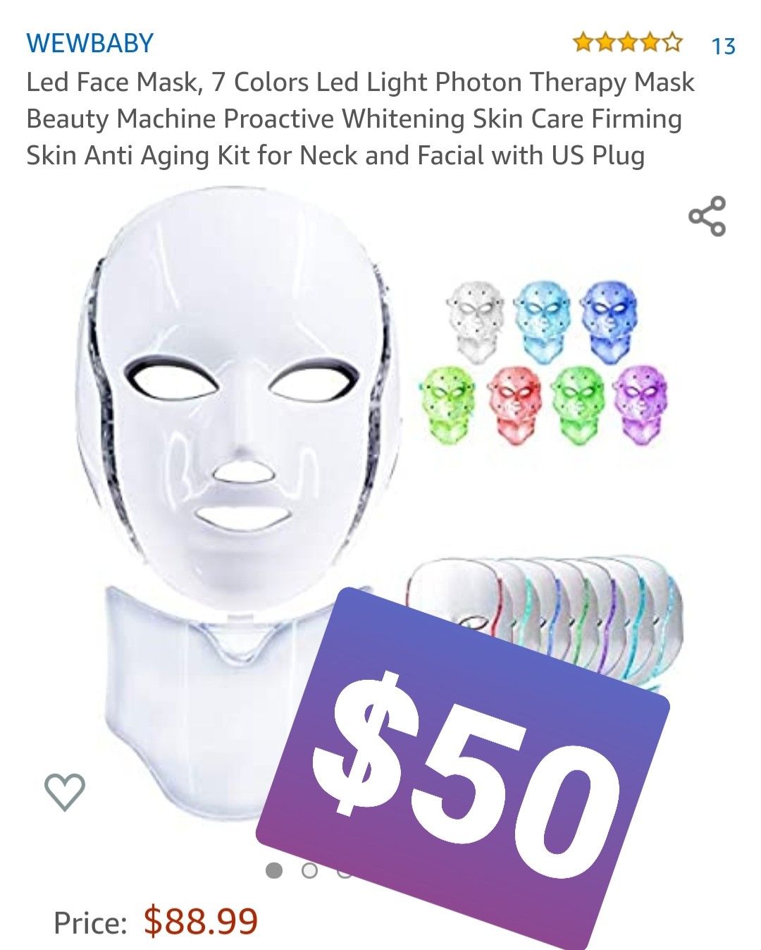Led Face Mask, 7 Colors Led Light Photon Therapy Mask Beauty Machine Proactive Whitening Skin Care Firming , Mascaria