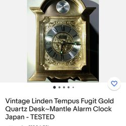 Vintage linden Tempus Fugit Gold Quartz Desk Mantel Clock