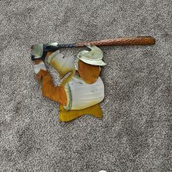 3D metal wall decor piece depicting a baseball player mid-swing 40x22.5”